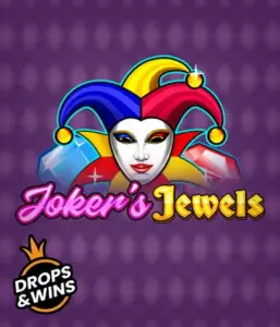 Enjoy the playful ambiance of Joker's Jewels slot by Pragmatic Play, featuring a captivating joker's mask embellished with a multicolored jester hat. This image conveys the joyful spirit of casino gaming, set against a lavender background. Ideal for casino game enthusiasts, offering a entertaining play experience. 