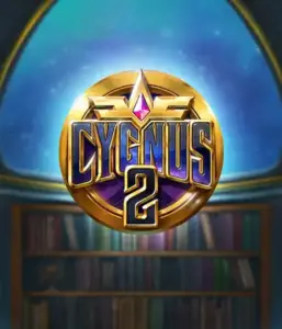 Experience the magical artwork of ELK Studios' Cygnus 2 Slot, highlighting a stunning logo with a bright purple and gold design. Positioned against a starlit background of a library, this image captures the theme of adventure and mystery. 