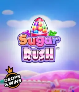 Experience the sweet world of Sugar Rush by Pragmatic Play, featuring a vibrant candy dispenser on a whimsical background of candyland. This image portrays the playfulness of the game, highlighted with bright candies and enticing typography. Great for candy lovers, delivering endless entertainment. 